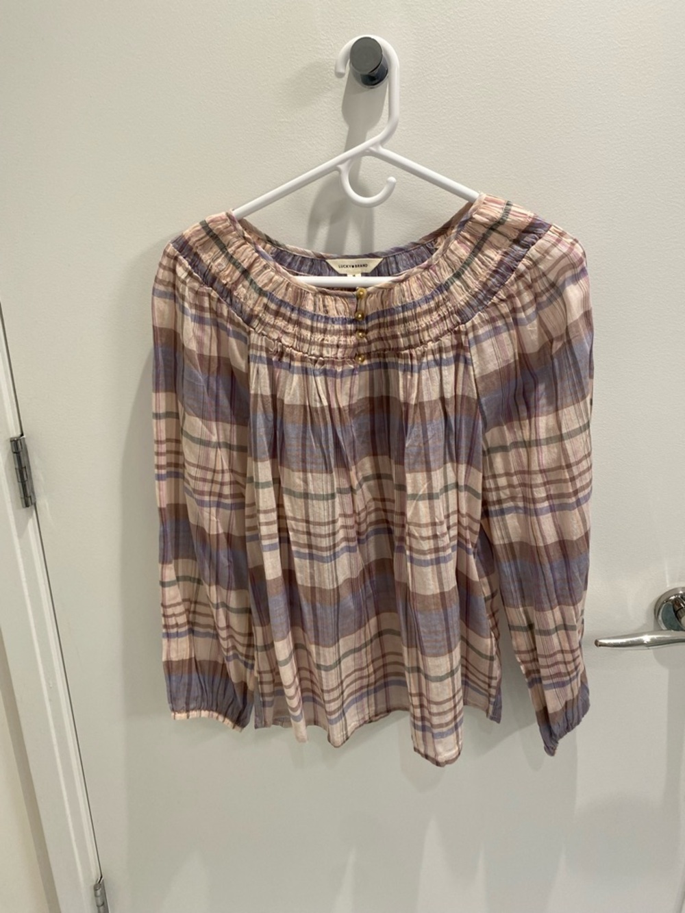 Lucky Brand smocked yoke peasant top, 100% cotton, size S, NWOT, never worn.